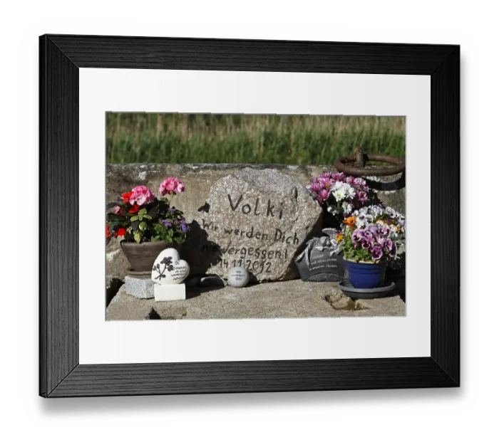 Framed Print : Memorial stone for an accident victim