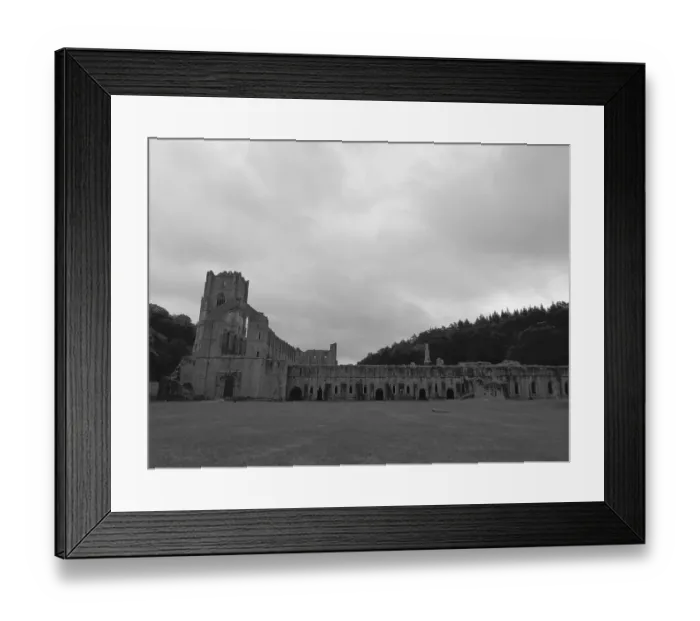 Framed Print : An old church ruin in England black and white