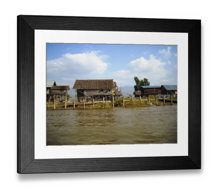 Framed Print : A small village at a river in burma