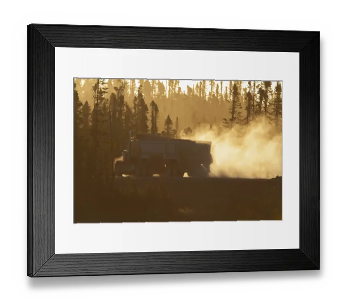 Framed Print : Transport truck driving on a dusty forest track Framed Print : Transport truck driving on a dusty forest track