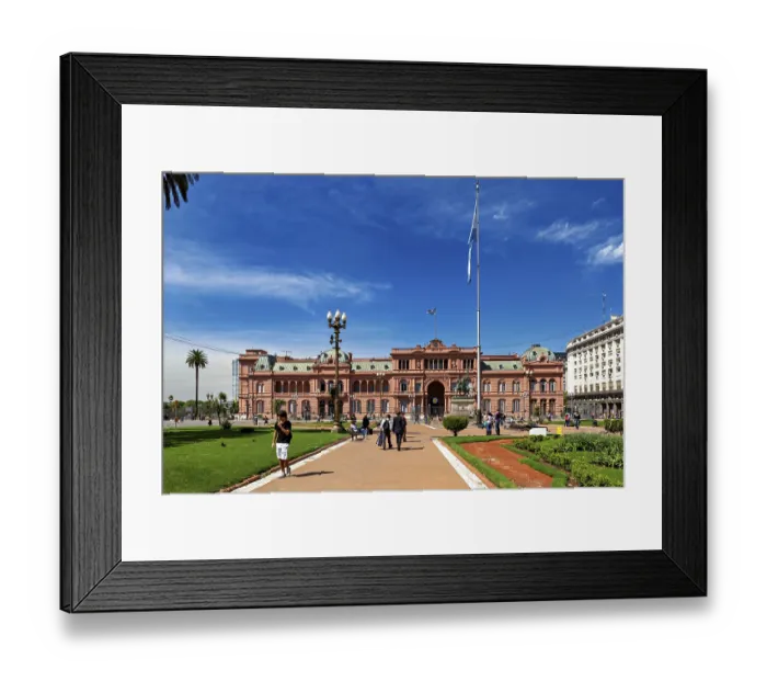 Framed Print : Historic building with surrounding gardens and flag