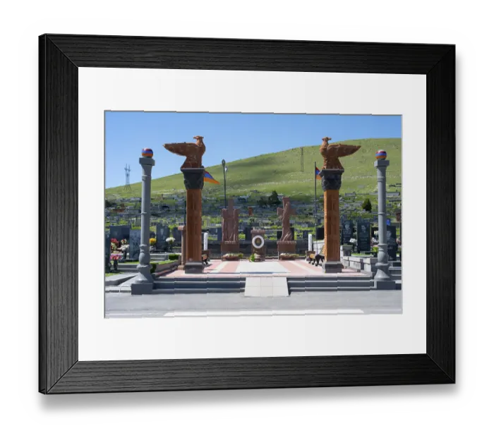 Framed Print : Impressive monument with eagle statues in a peaceful cemetery setting Framed Print : Impressive monument with eagle statues in a peaceful cemetery setting