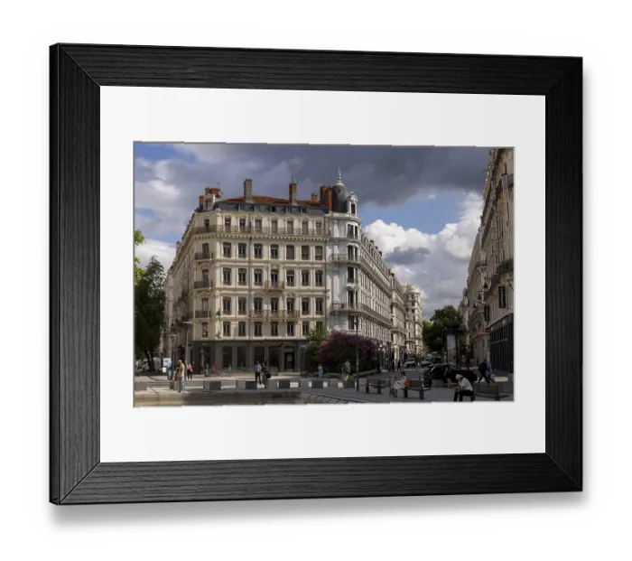 Framed Print : Place de la Republique with shops and houses