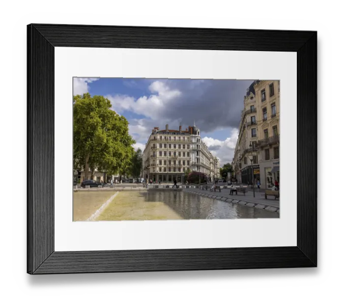 Framed Print : Place de la Republique with shops and houses