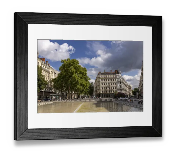 Framed Print : Place de la Republique with shops and houses