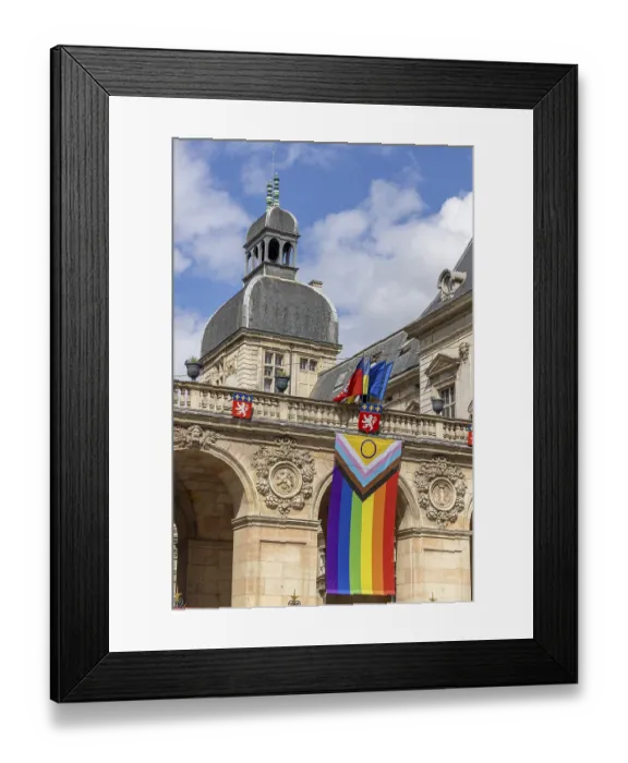 Framed Print : Hotel de Ville, city hall with rainbow flag