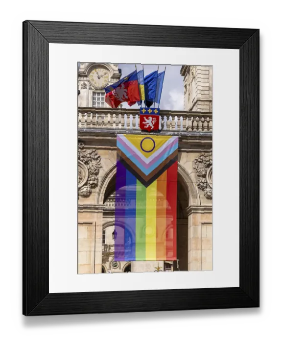 Framed Print : Hotel de Ville, city hall with rainbow flag