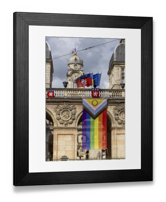 Framed Print : Hotel de Ville, city hall with rainbow flag