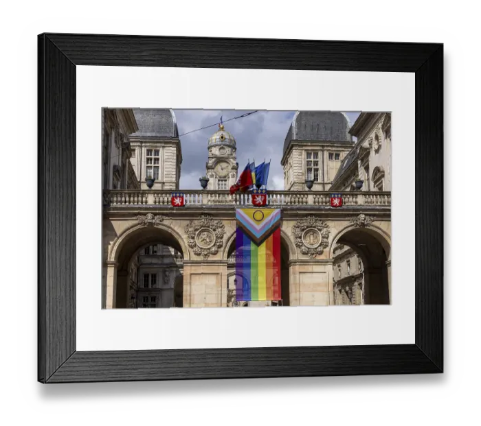 Framed Print : Hotel de Ville, city hall with rainbow flag