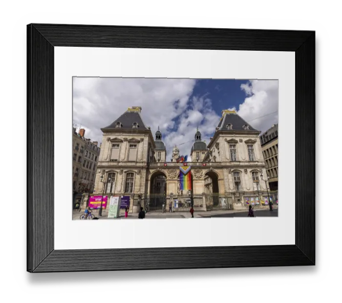 Framed Print : Hotel de Ville, city hall with rainbow flag