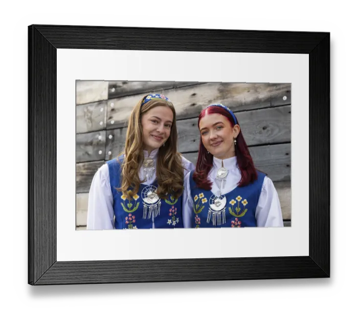 Framed Print : Young woman in traditional traditional costume at the reception for King Harald at the end of coal mining
