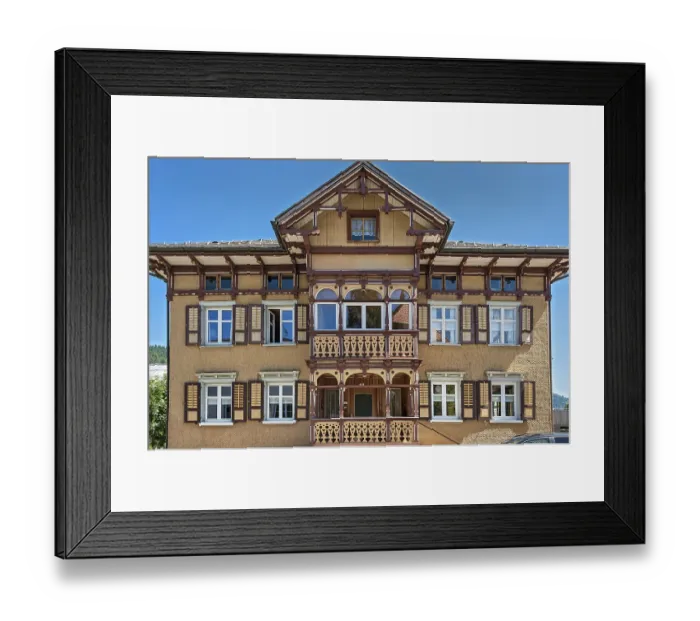 Framed Print : Ochre-yellow facade with half-timbering Framed Print : Ochre-yellow facade with half-timbering