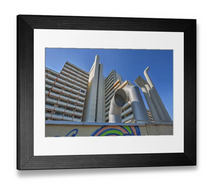Framed Print : High-rise building with concrete balconies and ventilation pipes Framed Print : High-rise building with concrete balconies and ventilation pipes