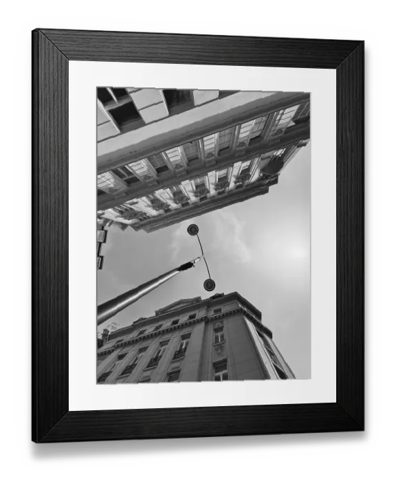 Framed Print : Top view of historic building and street lamp in a dramatic black and white style First District Vienna Austria