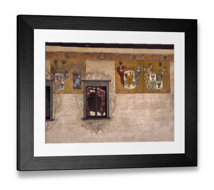 Framed Print : Historic wall paintings with coats of arms and a decorative window Schallaburg Mostviertel Lower Austria Austria