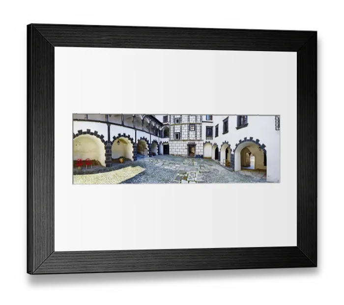 Framed Print : Historic courtyard with paved floor and arcade arches Framed Print : Historic courtyard with paved floor and arcade arches