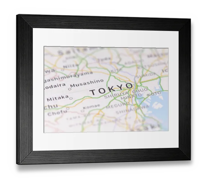 Framed Print : Closeup of Tokyo city map on the screen of a GPS device Framed Print : Closeup of Tokyo city map on the screen of a GPS device