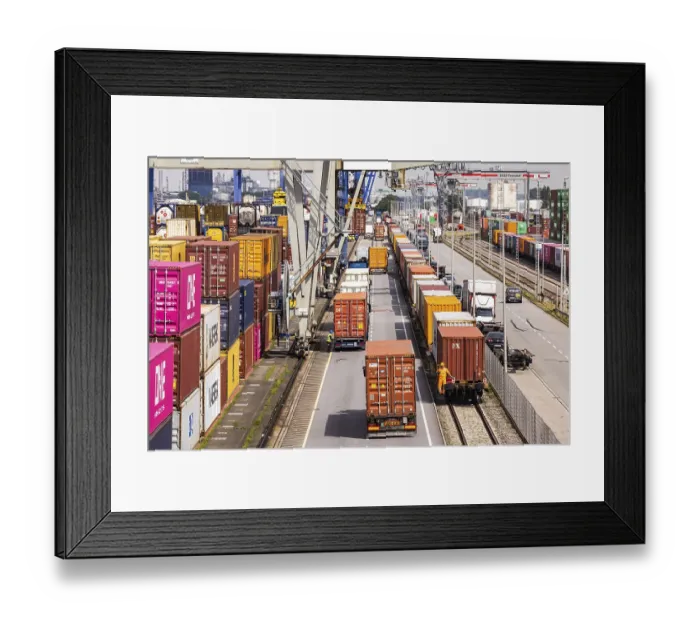Framed Print : Containers pile up in the harbour