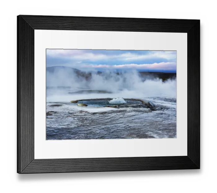 Framed Print : Sinter terraces with geyser, sulphur vapour Framed Print : Sinter terraces with geyser, sulphur vapour