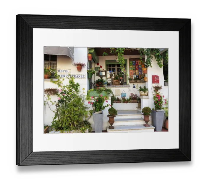 Framed Print : Staircase with many different flower pots