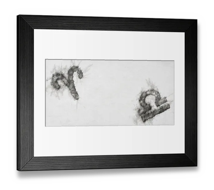Framed Print : Aries and Libra Compatibility, Sketched Zodiac Symbols