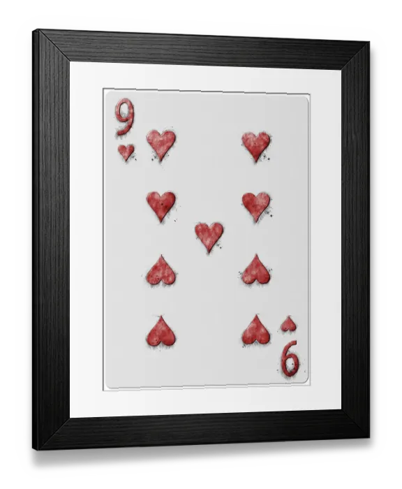 Framed Print : Nine of Hearts Playing Card Hand Drawn
