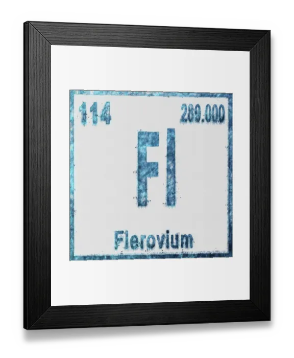 Framed Print : Flerovium Chemical Element in Blue on White Background