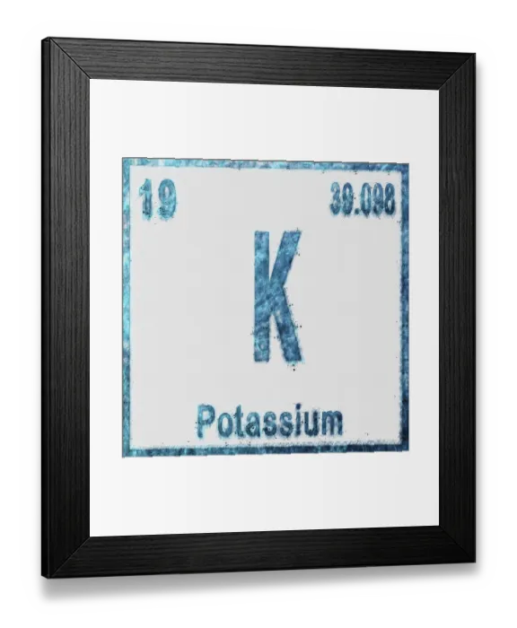 Framed Print : Potassium Chemical Element in Blue on White Background Framed Print : Potassium Chemical Element in Blue on White Background