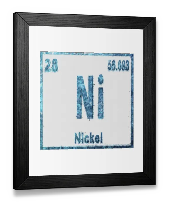 Framed Print : Nickel Chemical Element in Blue on White Background