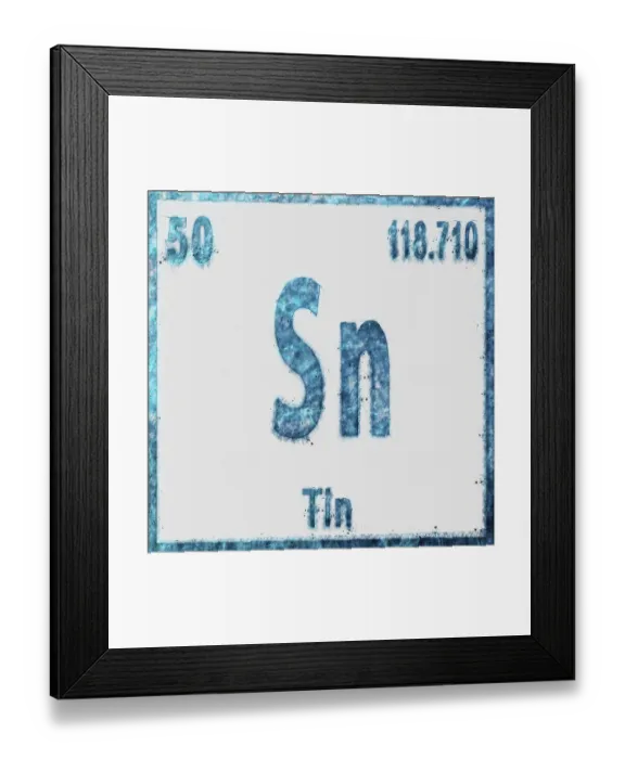 Framed Print : Tin Chemical Element in Blue on White Background