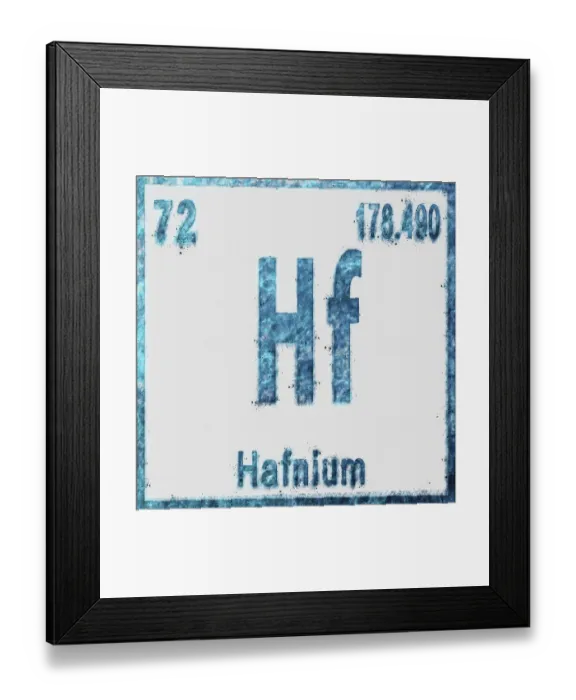Framed Print : Hafnium Chemical Element in Blue on White Background