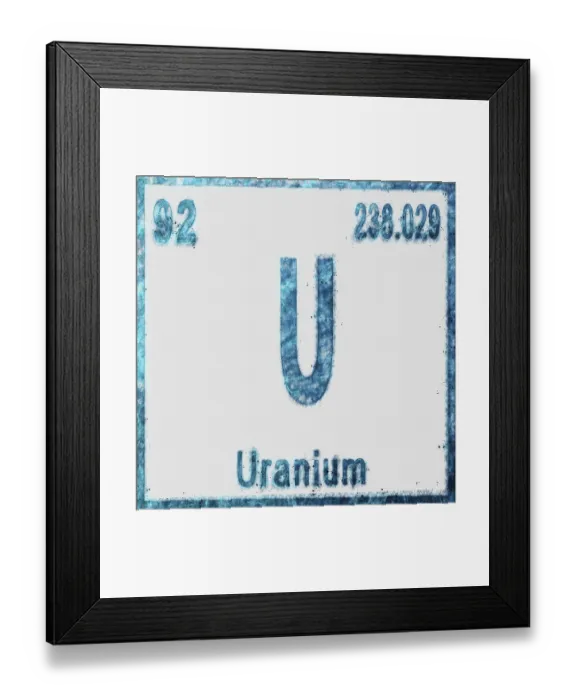 Framed Print : Uranium Chemical Element in Blue on White Background