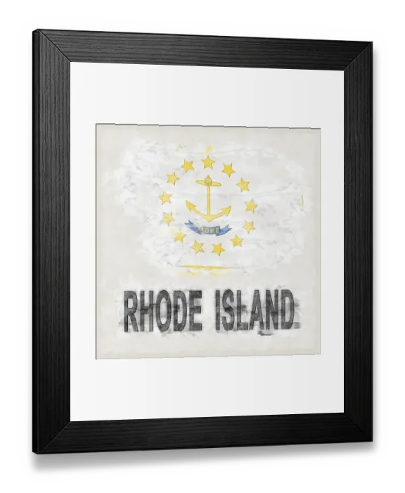 Framed Print : Rhode Island National Colors with Country Name Background