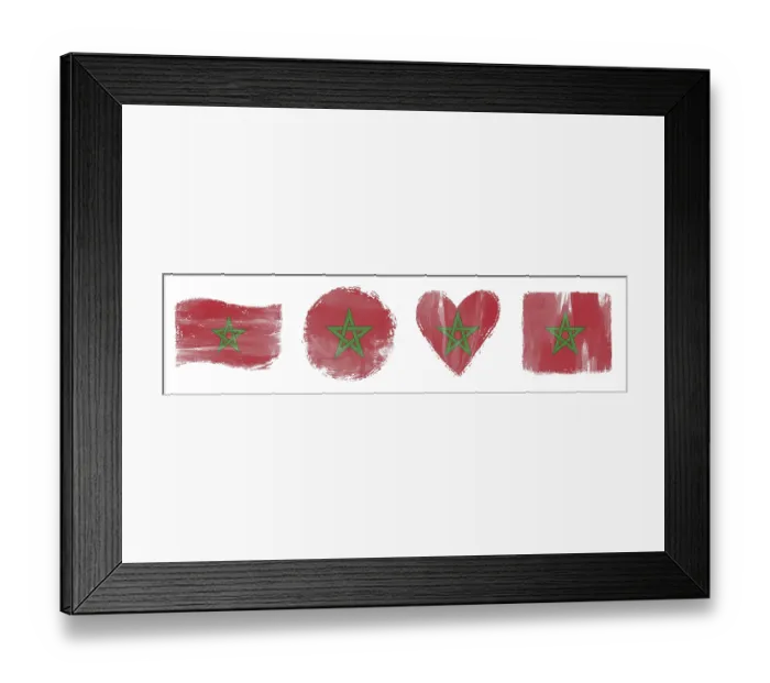 Framed Print : Morocco Flag Set Brush Stroke Shapes on White
