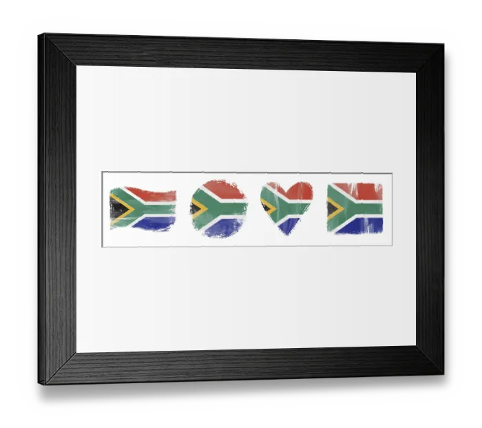 Framed Print : South Africa Flag Set Brush Stroke Shapes on White