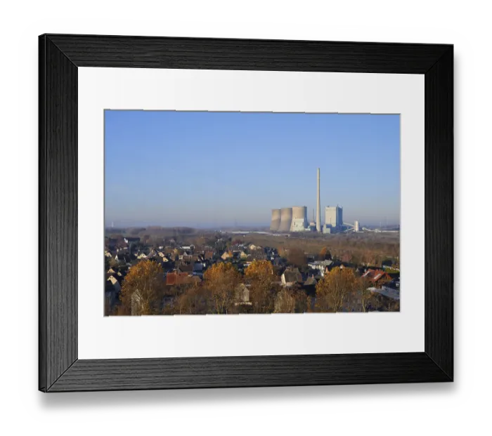 Framed Print : Houses in Hamm-Herringen and Gersteinwerk power station in Werne-Stockum