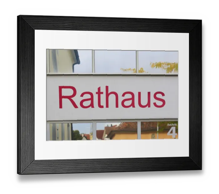 Framed Print : Sign, town hall, writing, letters