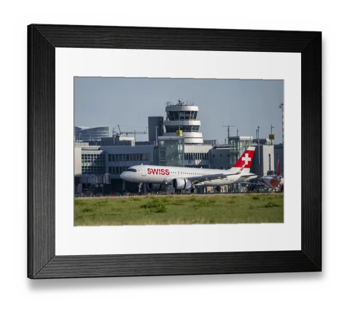 Framed Print : Dusseldorf Airport, DUS, SWISS Airbus A320neo