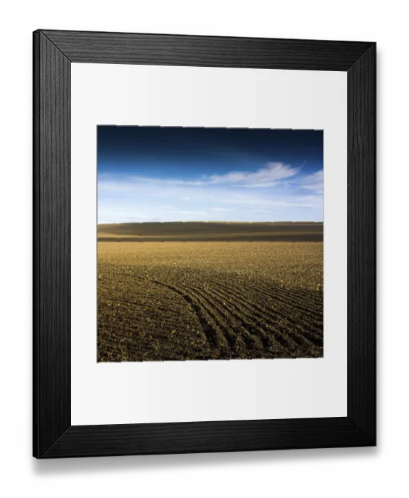 Framed Print : A vast stretch of farmland showcases freshly tilled soil stretching towards the horizon