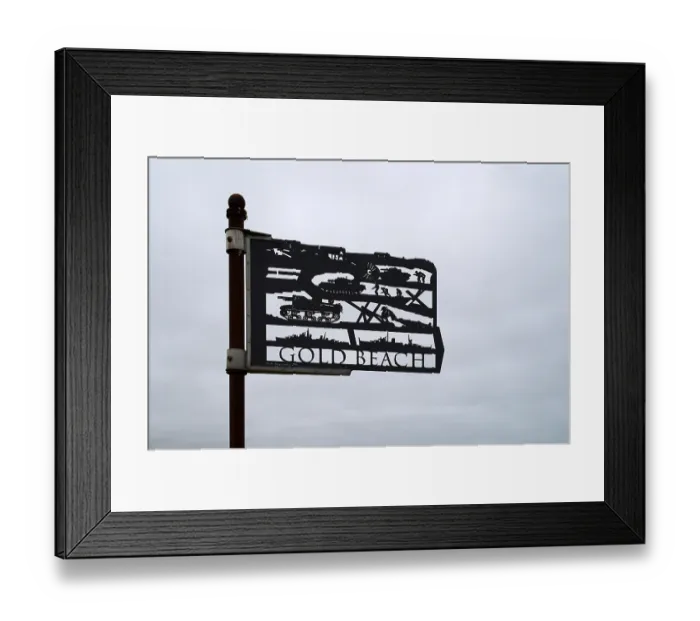 Framed Print : Installation, sign Gold Beach, Standing with Giants Framed Print : Installation, sign Gold Beach, Standing with Giants