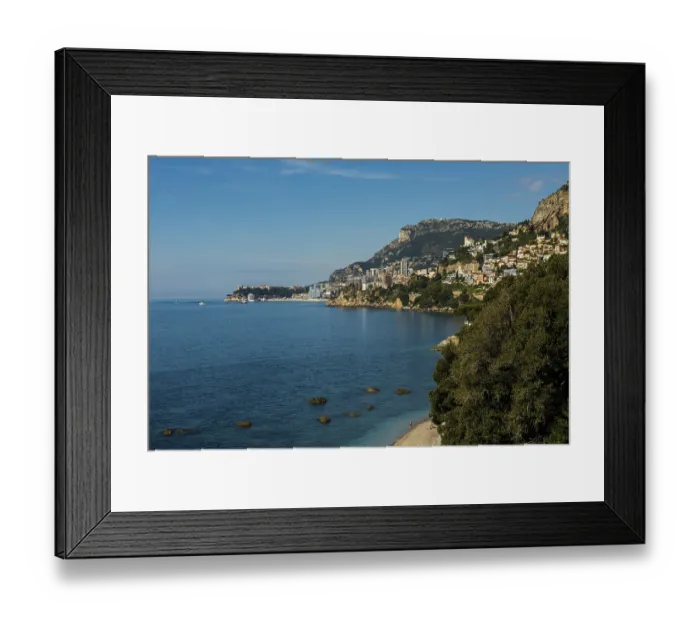 Framed Print : View of Roquebrune and Monaco, Plage du Golfe Bleu