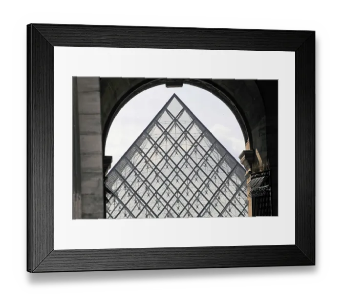 Framed Print : Glass pyramid of the Louvre, modern architectural landmark with a dramatic presence