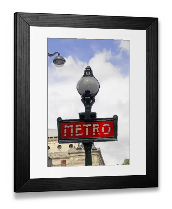 Framed Print : Metro sign with nostalgic design and red accents