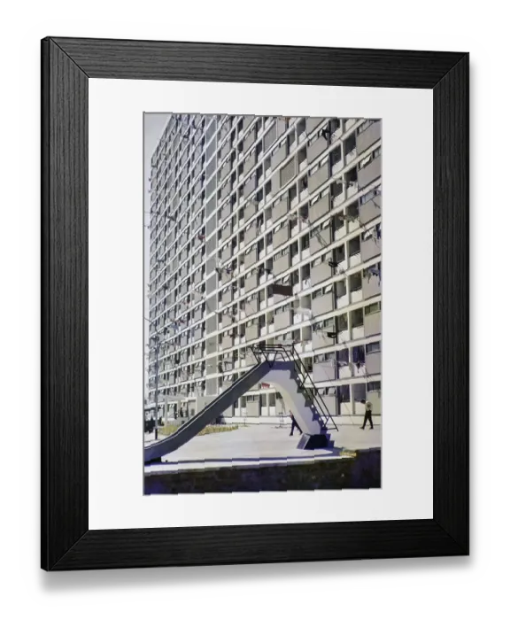 Framed Print : Low cost housing high rise blocks of flats
