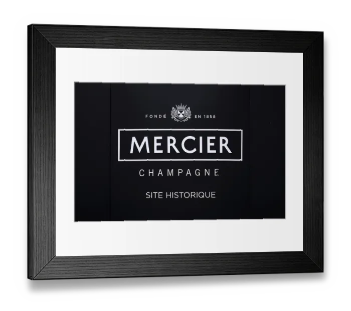 Framed Print : Logo, sign, visitor centre at the headquarters of the champagne brand Mercier