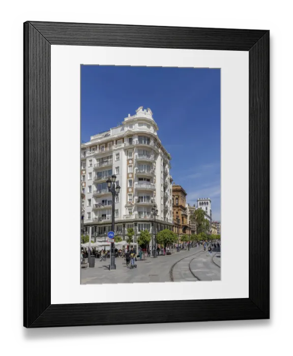 Framed Print : Old white building on Av. de la Constitucion in the historic centre