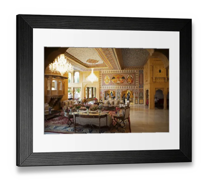 Framed Print : Reception hall at the Hotel Fort Rajwada in Jaisalmer