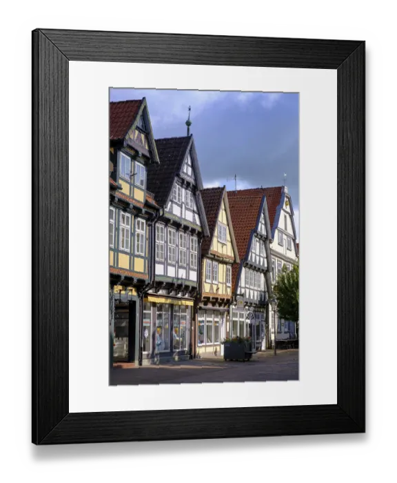 Framed Print : Half-timbered houses in the old town centre