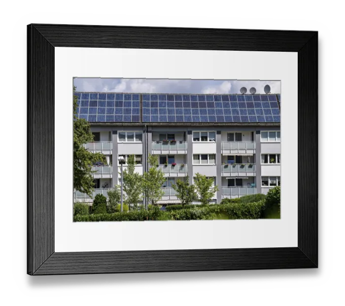 Framed Print : Rented flats, apartment block, energy table renovated