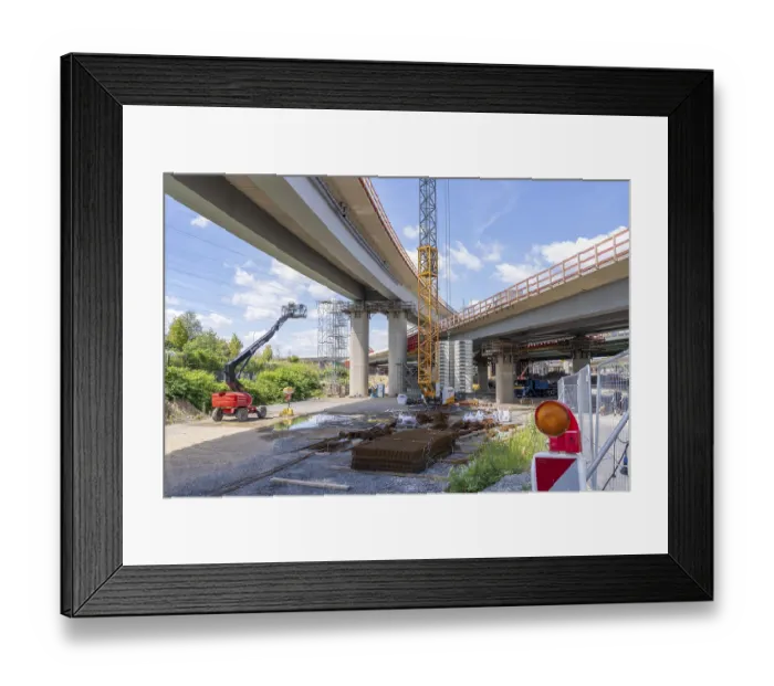Framed Print : Motorway construction site at the Leverkusen-West junction
